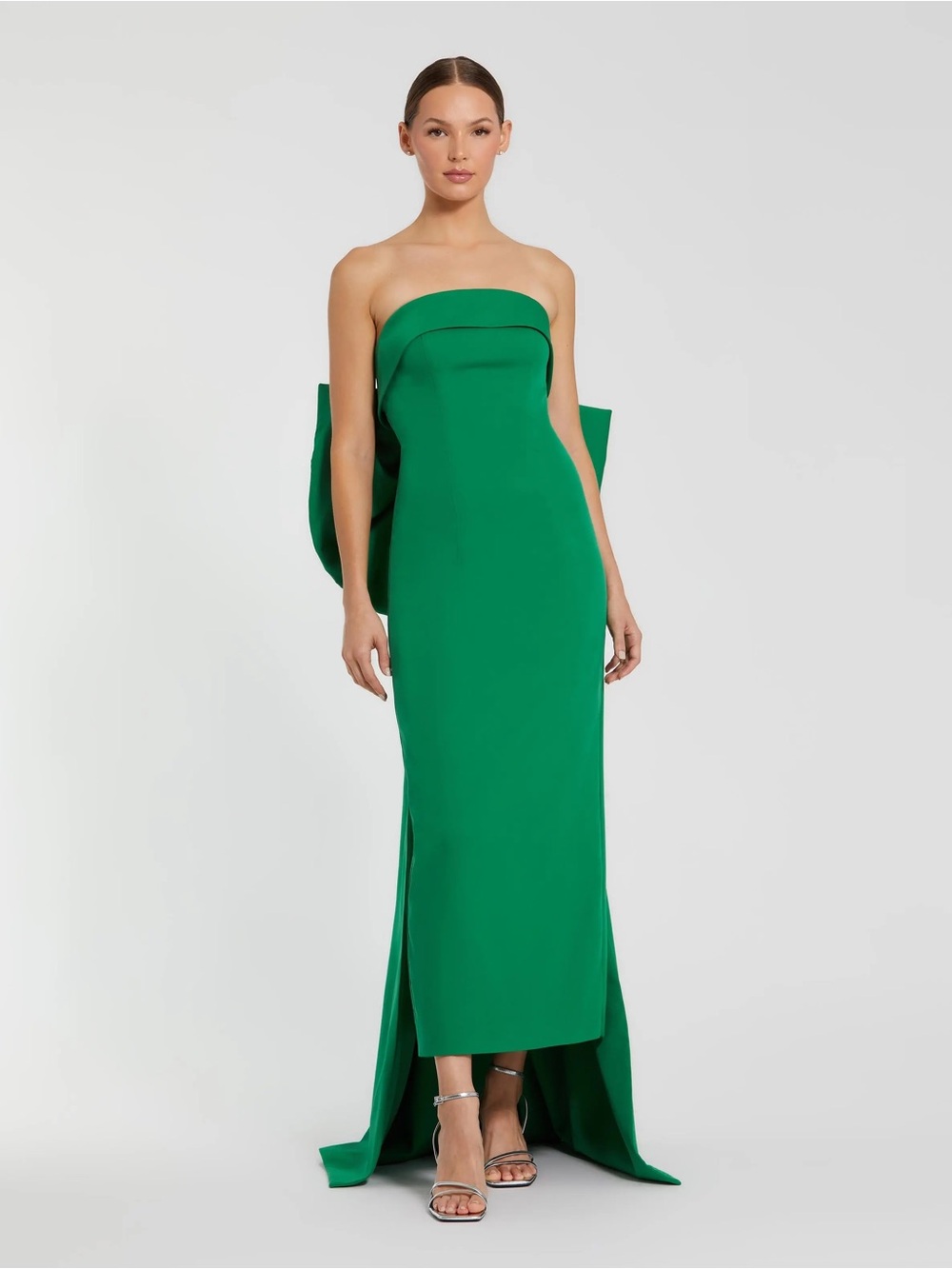 Mac Duggal 21108 Green Strapless Crepe Sheath Dress with Bow sz 12 NWOT